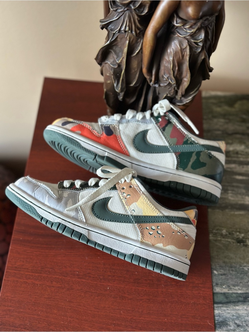 NIKE DB 1909-100 Youth Dunk Low Sneaker in the Sail Multi Camo SE size  US 3.5Y